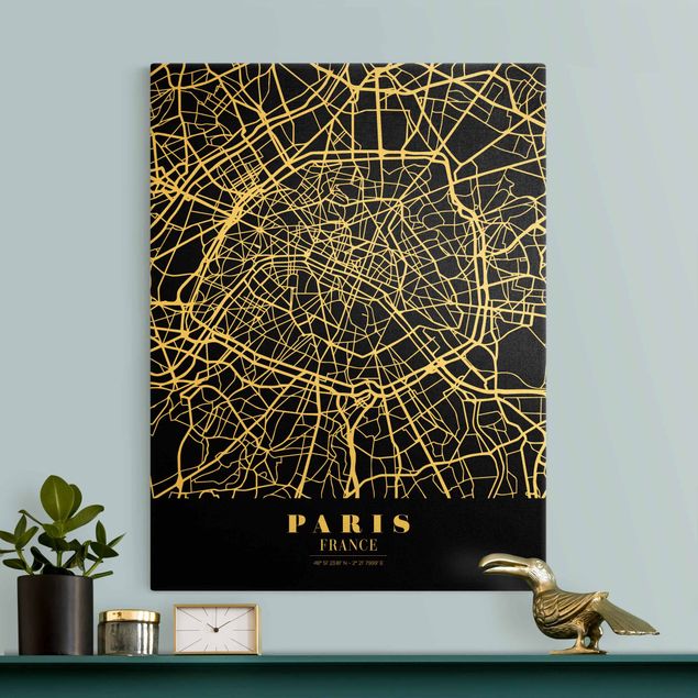 Wandbilder Paris Stadtplan Paris - Klassik Schwarz