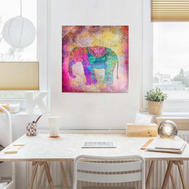 Wanddeko Schlafzimmer Bunte Collage - Indischer Elefant