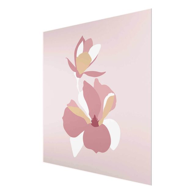 Wanddeko Büro Line Art Blüten Pastell Rosa