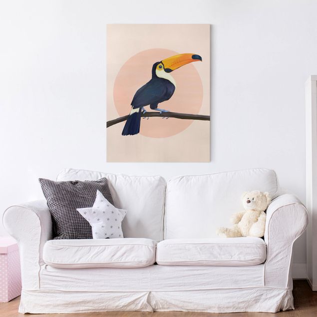 Wanddeko Schlafzimmer Illustration Vogel Tukan Malerei Pastell