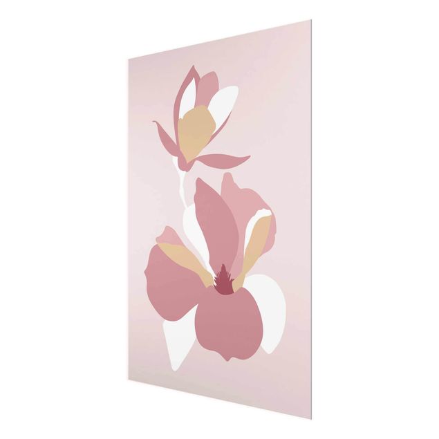 Wanddeko Büro Line Art Blüten Pastell Rosa