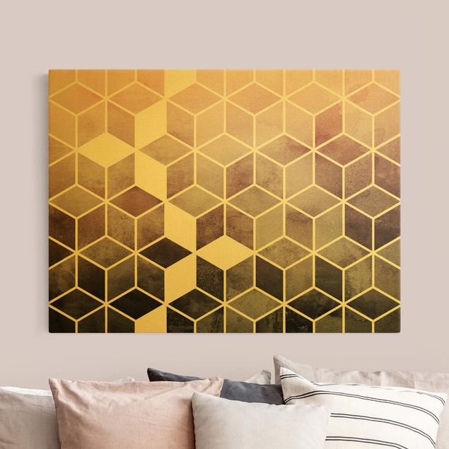 Wanddeko Büro Goldene Geometrie - Rosa Grau