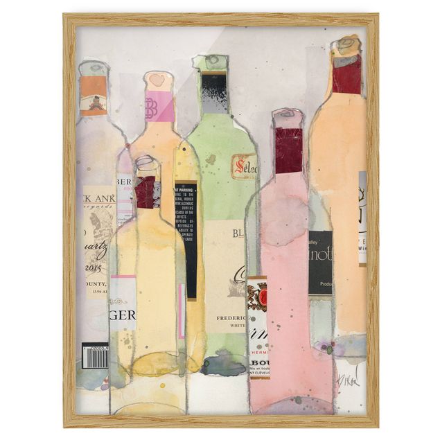 Wanddeko Büro Weinflaschen in Wasserfarbe I