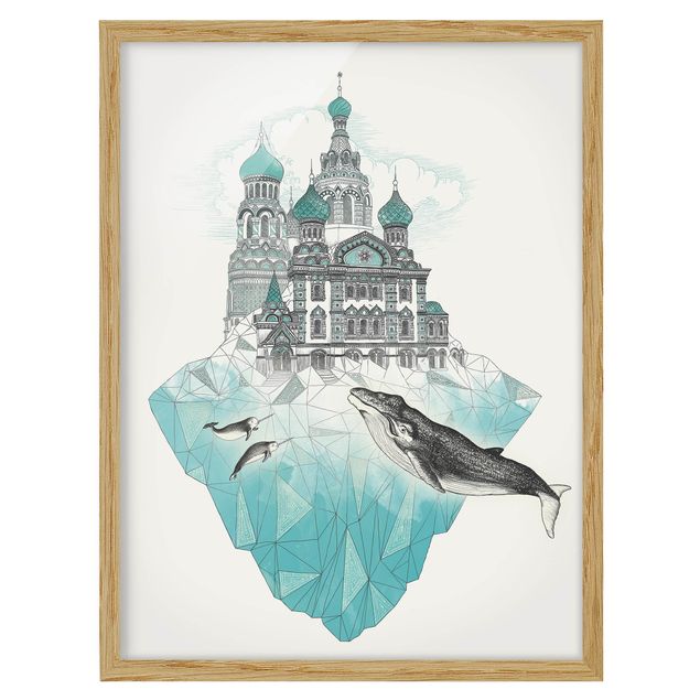 Wanddeko Esszimmer Illustration Kirche mit Kuppeln und Wal