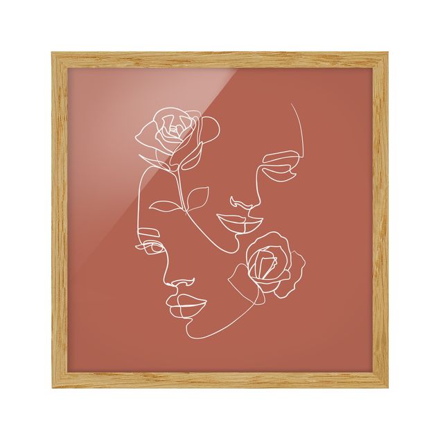 Wanddeko Esszimmer Line Art Gesichter Frauen Rosen Kupfer