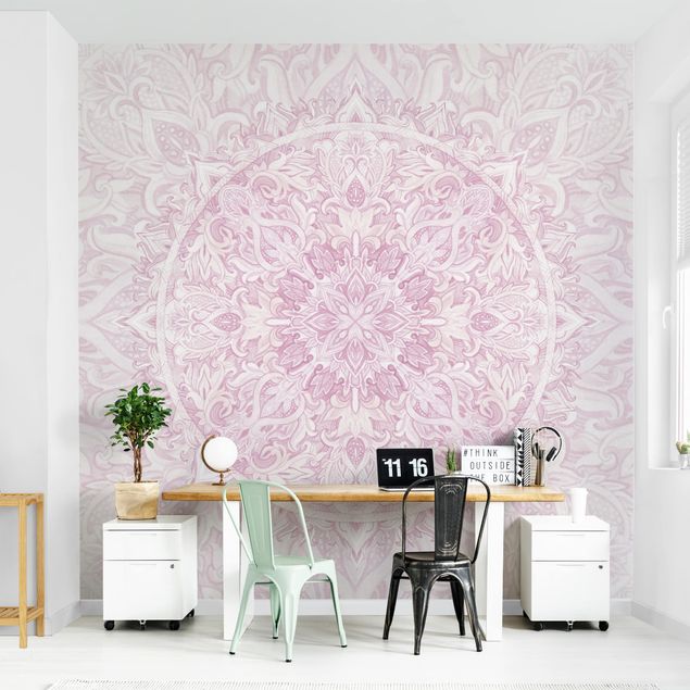 Wanddeko Wohnzimmer Mandala Aquarell Ornament rosa