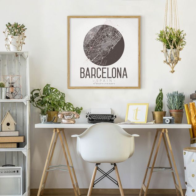 Wanddeko Schlafzimmer Stadtplan Barcelona - Retro