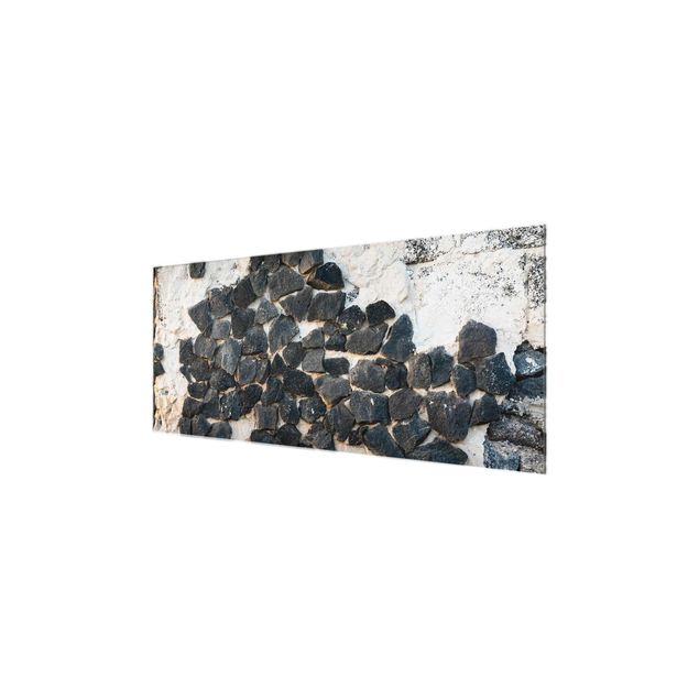 Wanddeko Treppenhaus Mauer mit Schwarzen Steinen