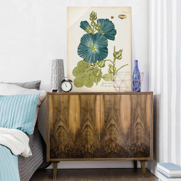 Wanddeko Schlafzimmer Vintage Botanik in Blau Rosenpappel