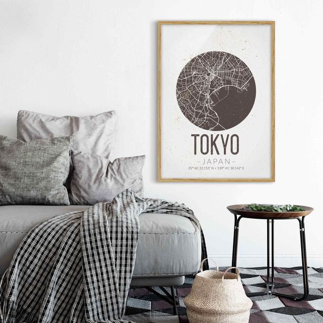 Wanddeko Schlafzimmer Stadtplan Tokyo - Retro