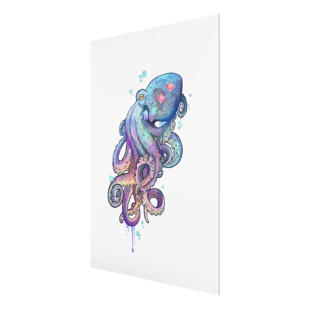 Wanddeko Büro Illustration Oktopus Violett Türkis Malerei