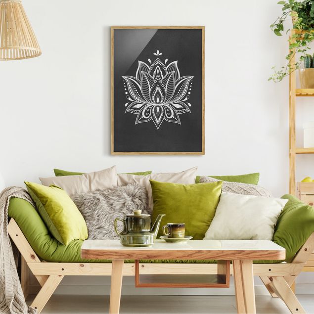 Wanddeko Schlafzimmer Lotus Illustration weiß schwarz