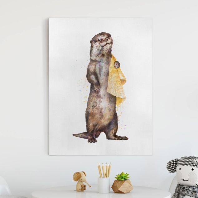 Wanddeko Jugendzimmer Illustration Otter mit Handtuch Malerei Weiß