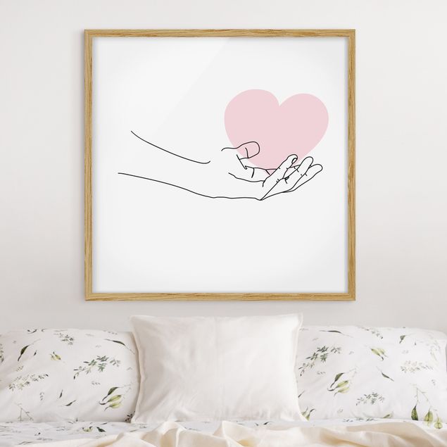 Wanddeko Wohnzimmer Hand mit Herz Line Art
