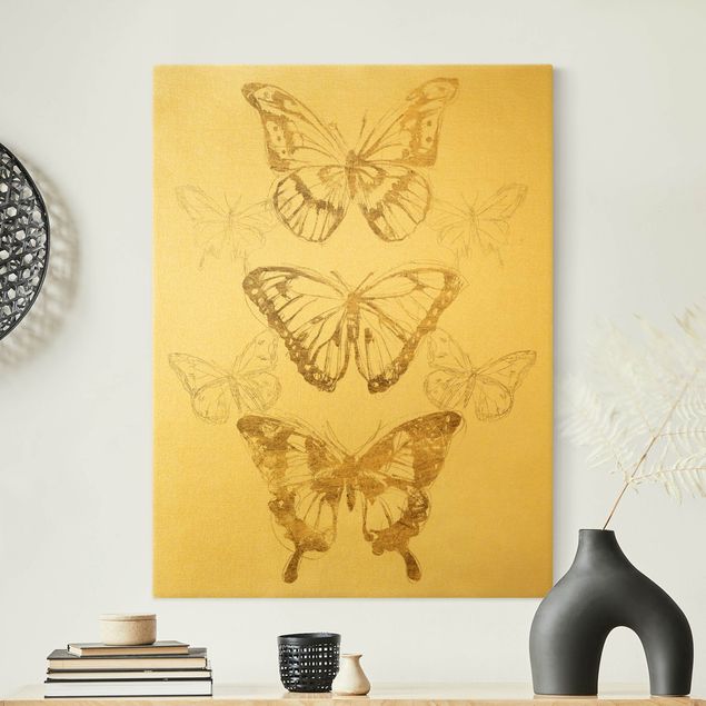 Wanddeko Büro Schmetterlingskomposition in Gold II