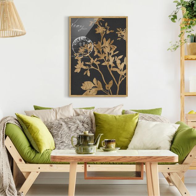 Wanddeko Schlafzimmer Goldene Blätter auf Mokka II