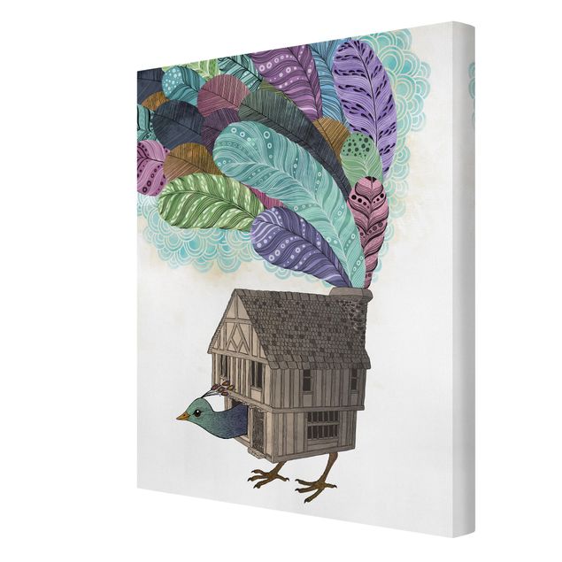 Wanddeko Büro Illustration Vogel Haus mit Federn