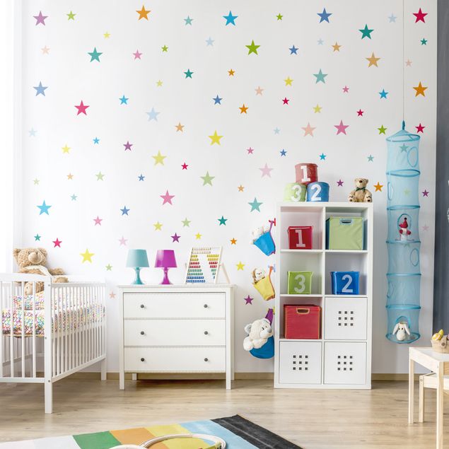 Wanddeko Babyzimmer 92 Bunte Sterne Set