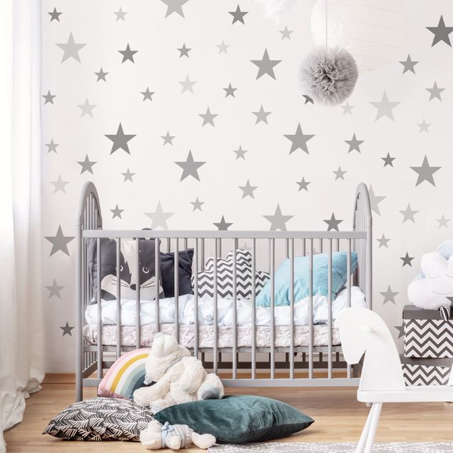 Wanddeko Babyzimmer 92 Sterne Grau Set