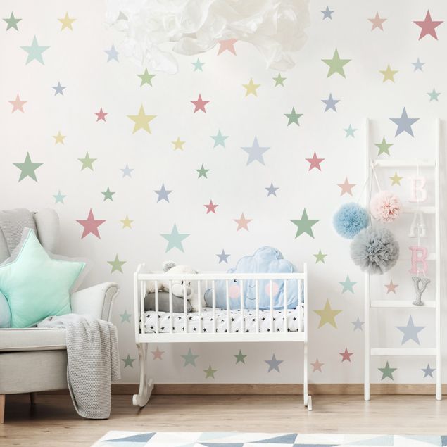 Wanddeko Babyzimmer 92 Sterne Pastell Set