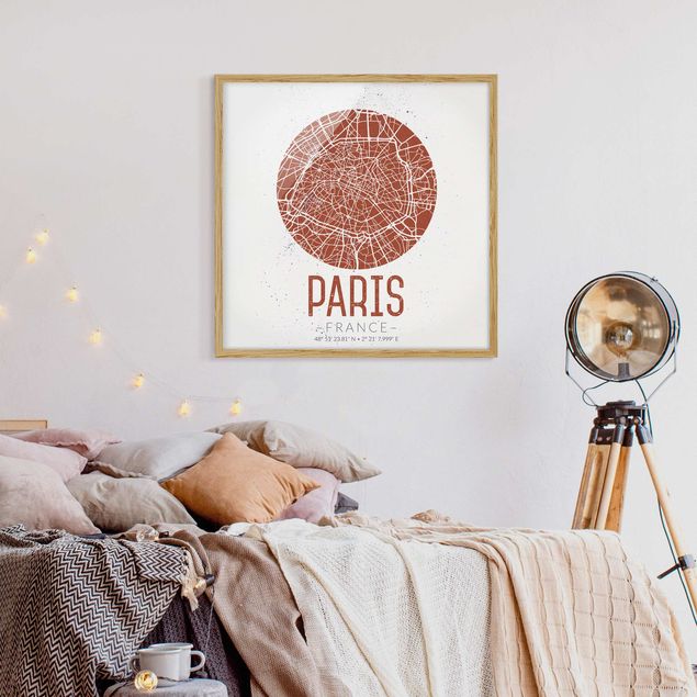 Wanddeko Schlafzimmer Stadtplan Paris - Retro