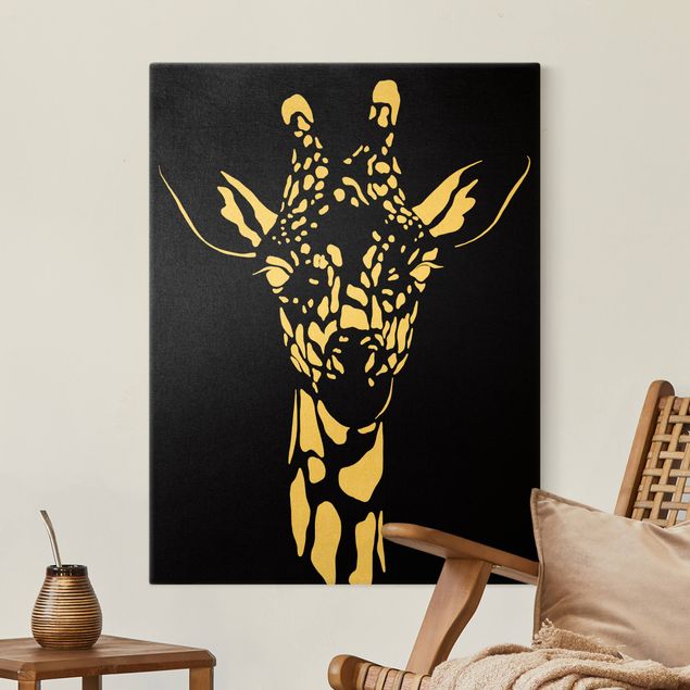 Wanddeko Wohnzimmer Safari Tiere - Portrait Giraffe Schwarz