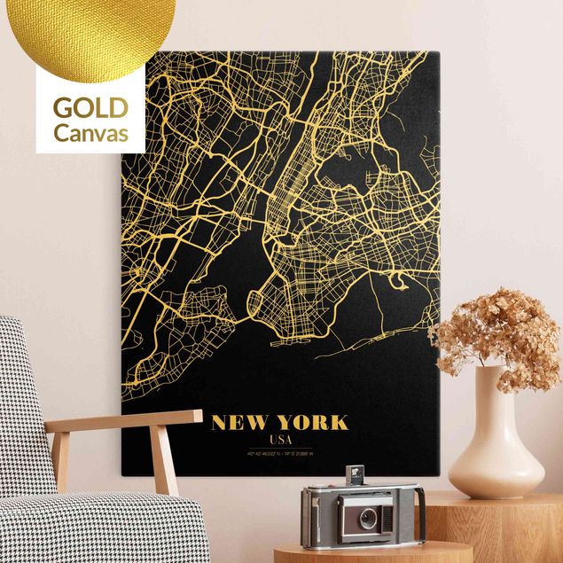 Wandbilder New York Stadtplan New York - Klassik Schwarz