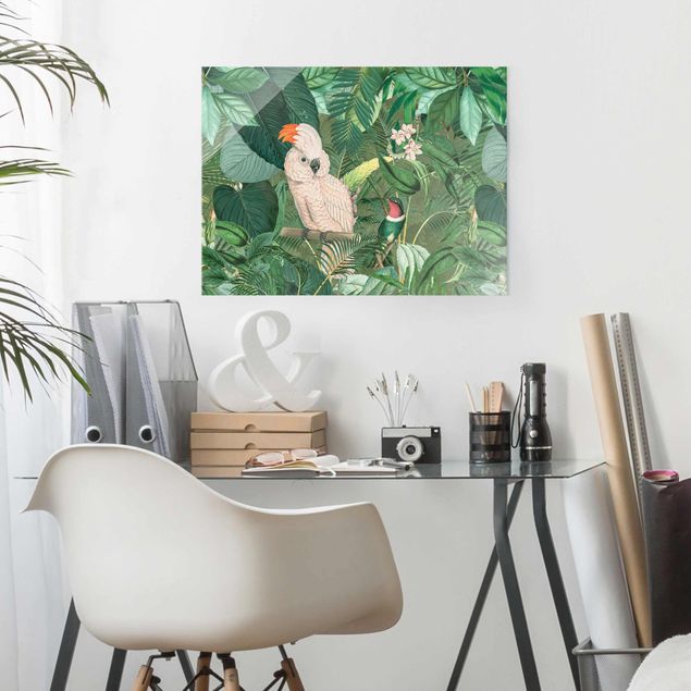 Wanddeko Flur Vintage Collage - Kakadu und Kolibri
