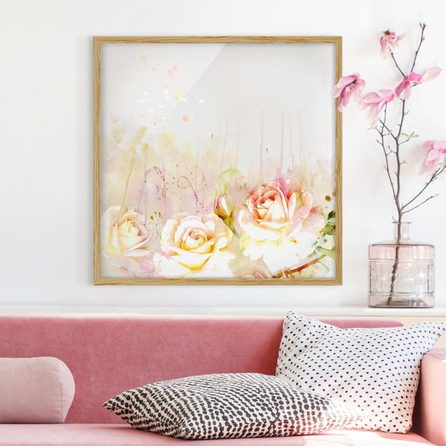 Wanddeko Wohnzimmer Aquarell Blumen Rosen