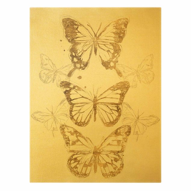 Wandbilder Schmetterlinge Schmetterlingskomposition in Gold I