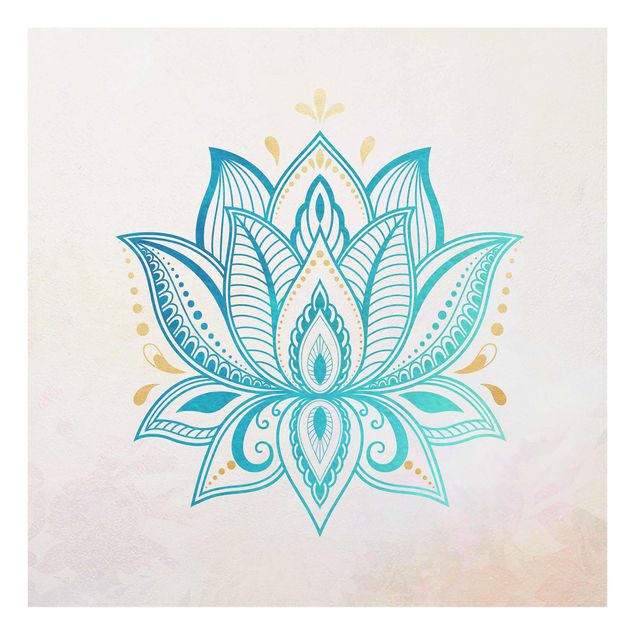 Wanddeko Treppenhaus Lotus Illustration Mandala gold blau