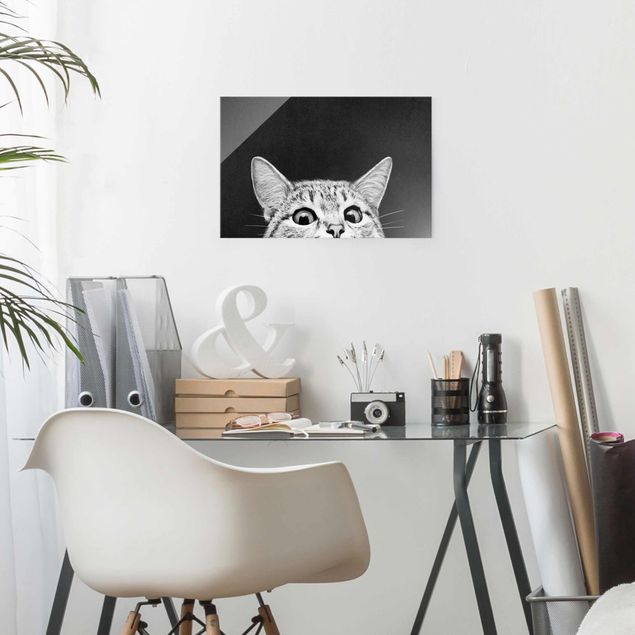 Deko Kinderzimmer Illustration Katze Schwarz Weiß Zeichnung