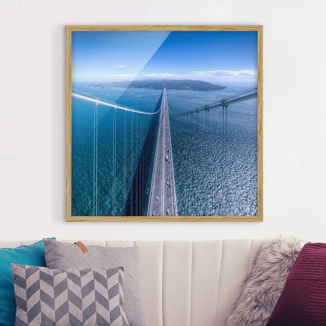 Wanddeko blau Brücke zur Insel