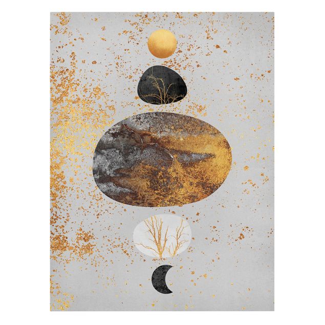 Wanddeko Esszimmer Sonne und Mond in Goldglanz