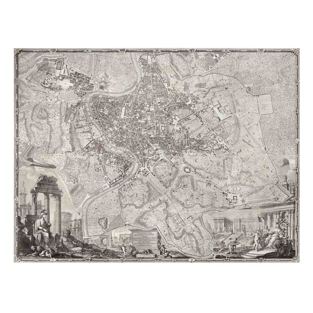 Wanddeko grau Vintage Stadtplan Rom