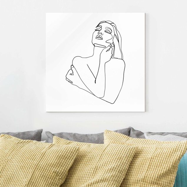 Wanddeko über Sofa Line Art Frau Oberkörper Schwarz Weiß