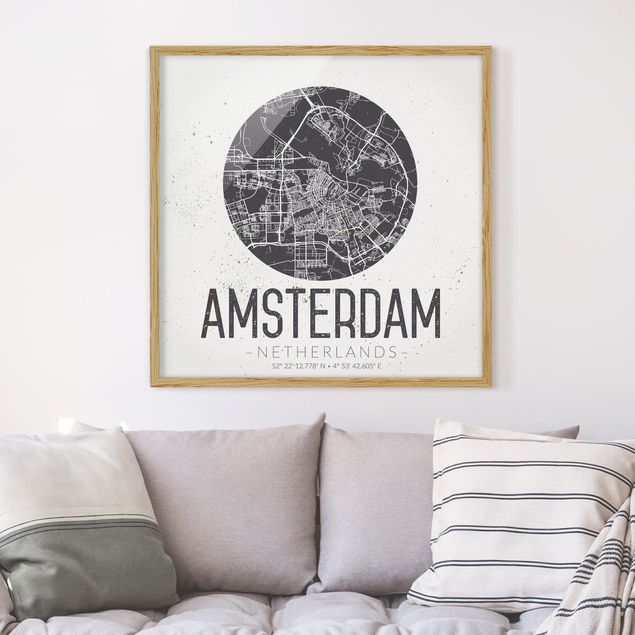 Wanddeko Schlafzimmer Stadtplan Amsterdam - Retro