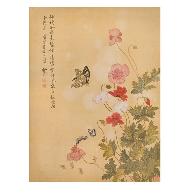Wanddeko Schlafzimmer Yuanyu Ma - Mohnblumen und Schmetterlinge
