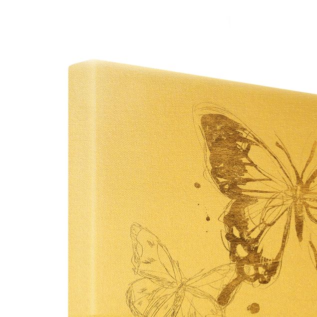 Wanddeko über Bett Schmetterlingskomposition in Gold I