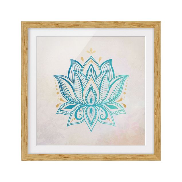 Wanddeko Esszimmer Lotus Illustration Mandala gold blau