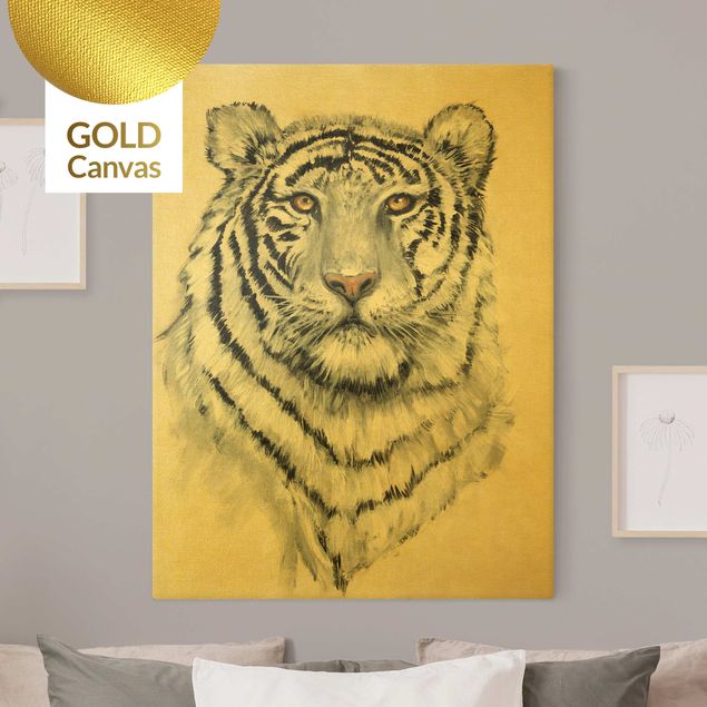 Wanddeko gold Portrait Weißer Tiger I