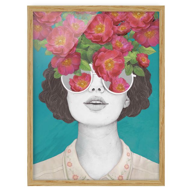 Wanddeko Flur Illustration Portrait Frau Collage mit Blumen Brille