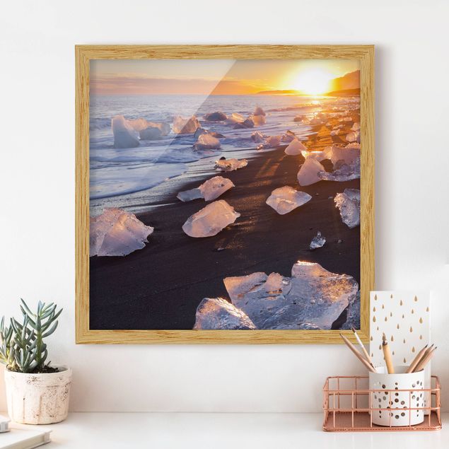 Strandbilder mit Rahmen Eisbrocken am Strand Island