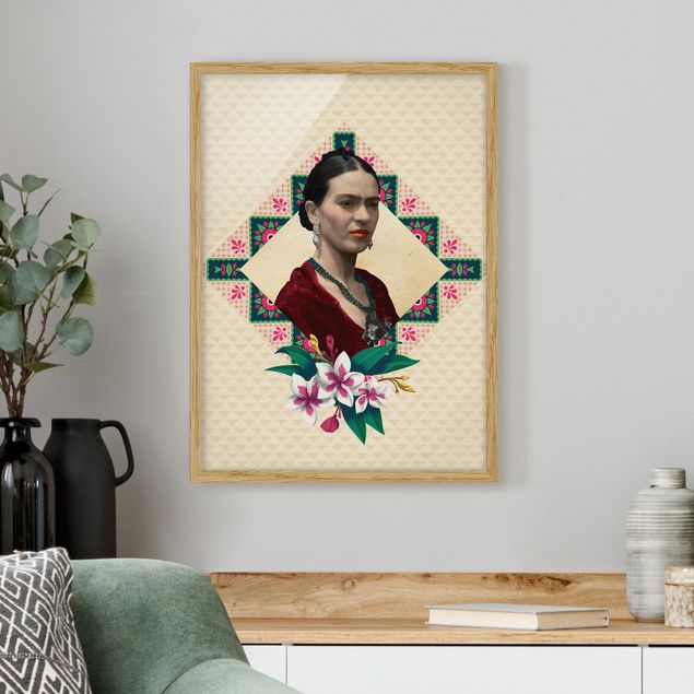 Wanddeko Wohnzimmer Frida Kahlo - Blumen und Geometrie
