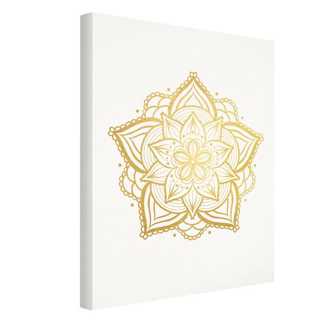 Wanddeko Flur Mandala Blüte Illustration weiß gold