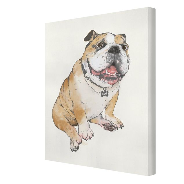 Leinwand Katze Illustration Hund Bulldogge Malerei