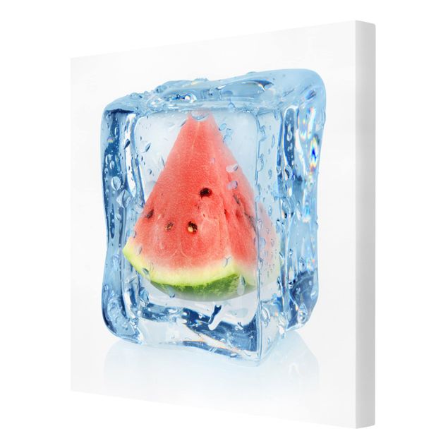 Wandbilder Früchte Melone im Eiswürfel