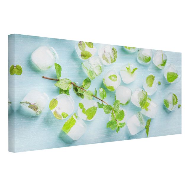 Wanddeko grün Eiswürfel mit Minzblättern
