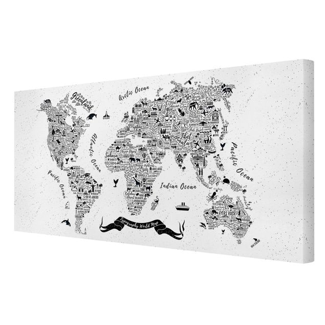 Wanddeko Jugendzimmer Typografie Weltkarte weiß