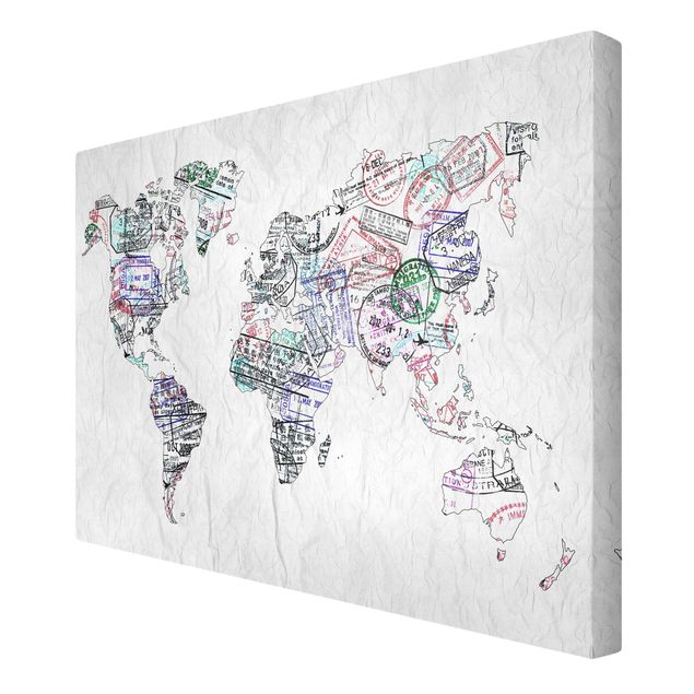 Wanddeko Jugendzimmer Reisepass Stempel Weltkarte